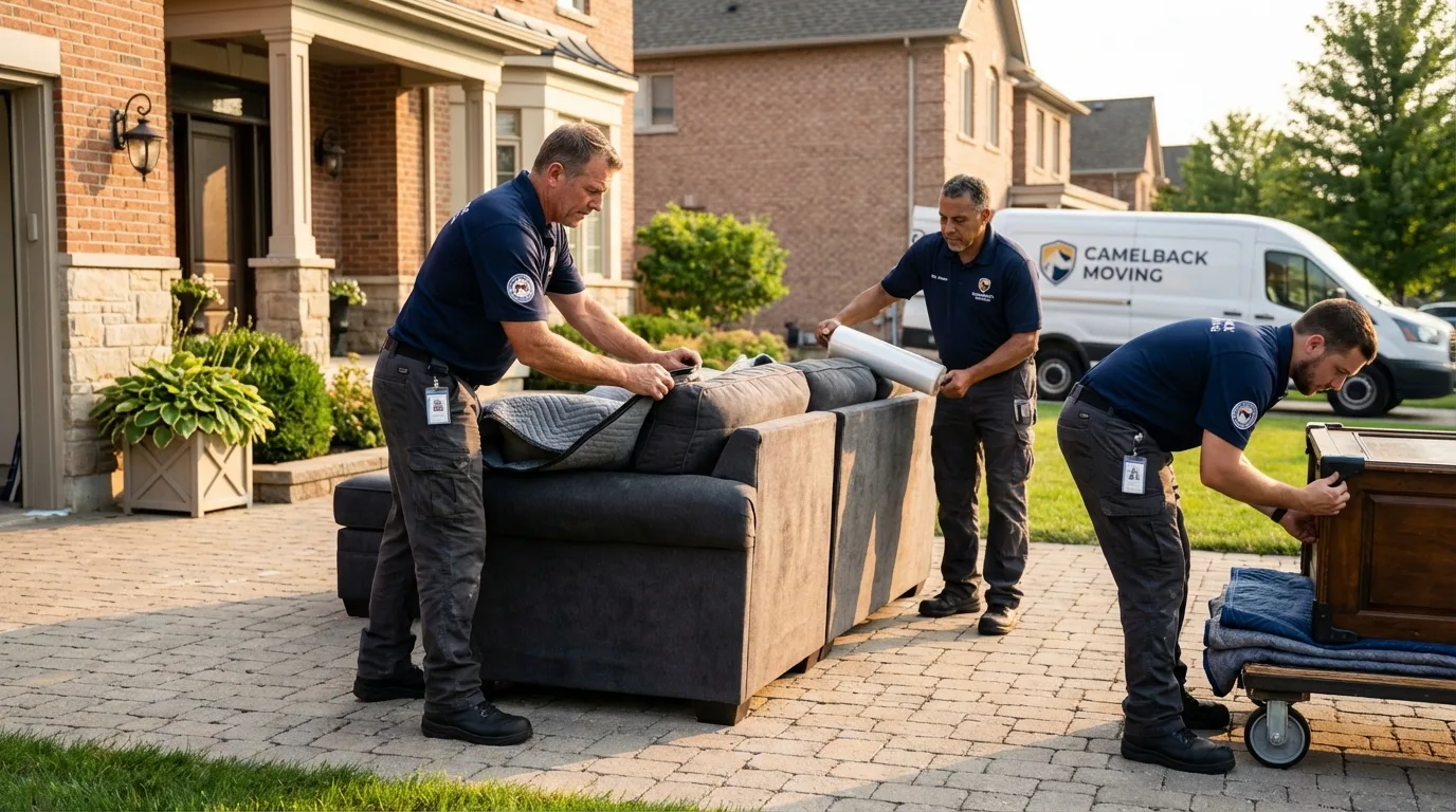 Large estate moving crew wrapping furniture in Wrightstown, WI